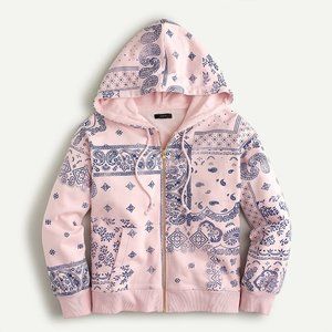 J Crew University Terry Hoodie Jacket Size XL Bandana Patchwork Paisley Pink